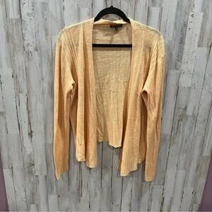 Eileen Fisher Orange Ribbed 100% Linen Open Front Cardigan